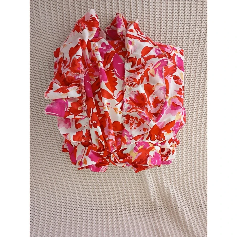 Tropical Floral Halter Maxi‎ Dress Cutout Waist Pink Red Orange Resort W26 S